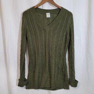 Inked & Threaded Olive Green Cable Knit V Neck Sweater LG